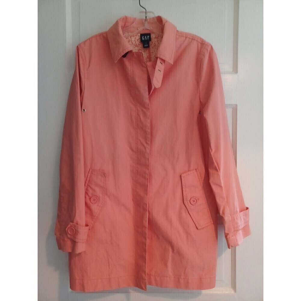 GAP vintage trenchcoat womens S coral buttons pockets rain jacket retro Y2K